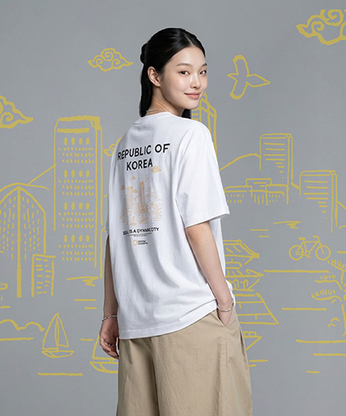 내셔널지오그래픽(NATIONALGEOGRAPHIC) N262UTS922 [ROK] 다이나믹 시티 그래픽 반팔 티셔츠 WHITE