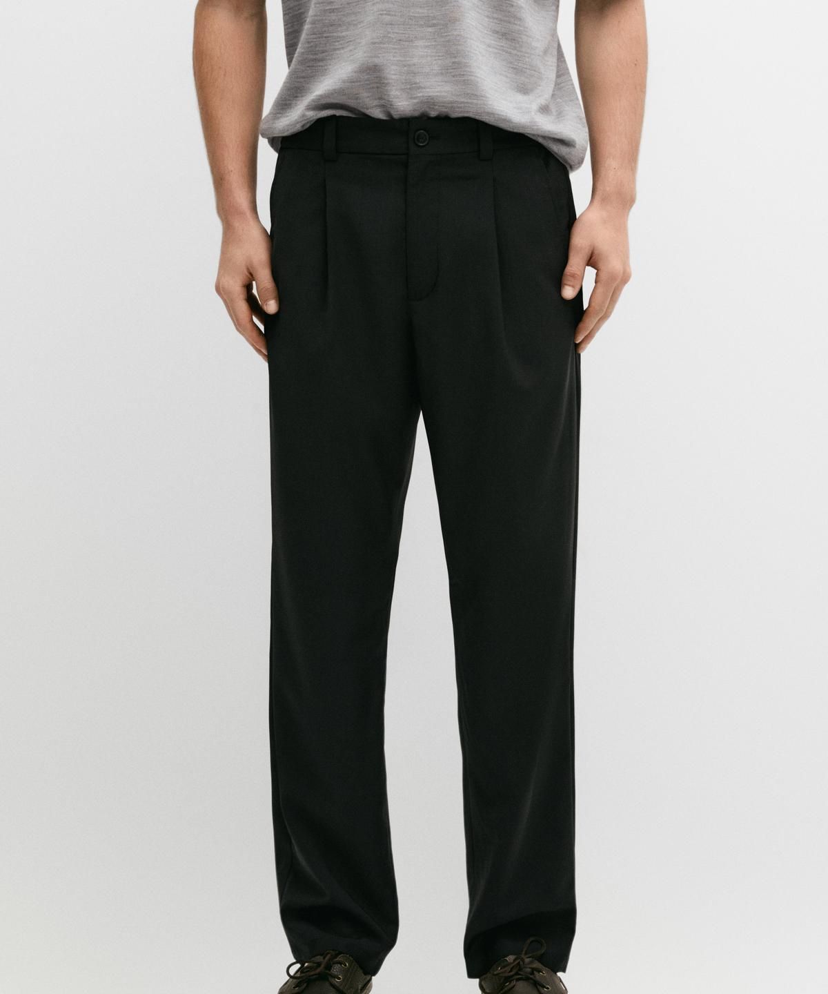 마시모두띠(MASSIMO DUTTI) 릴랙스 핏 핀턱 쿨 울 팬츠
