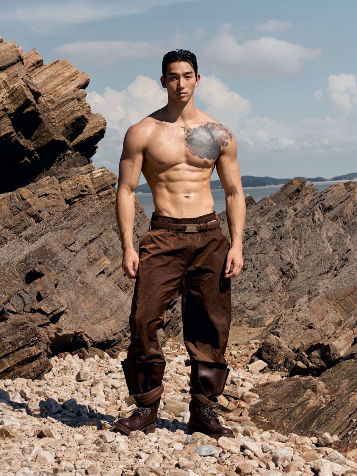 아웃오브(OUTOF) Brown Doulble Band Nylon Pant