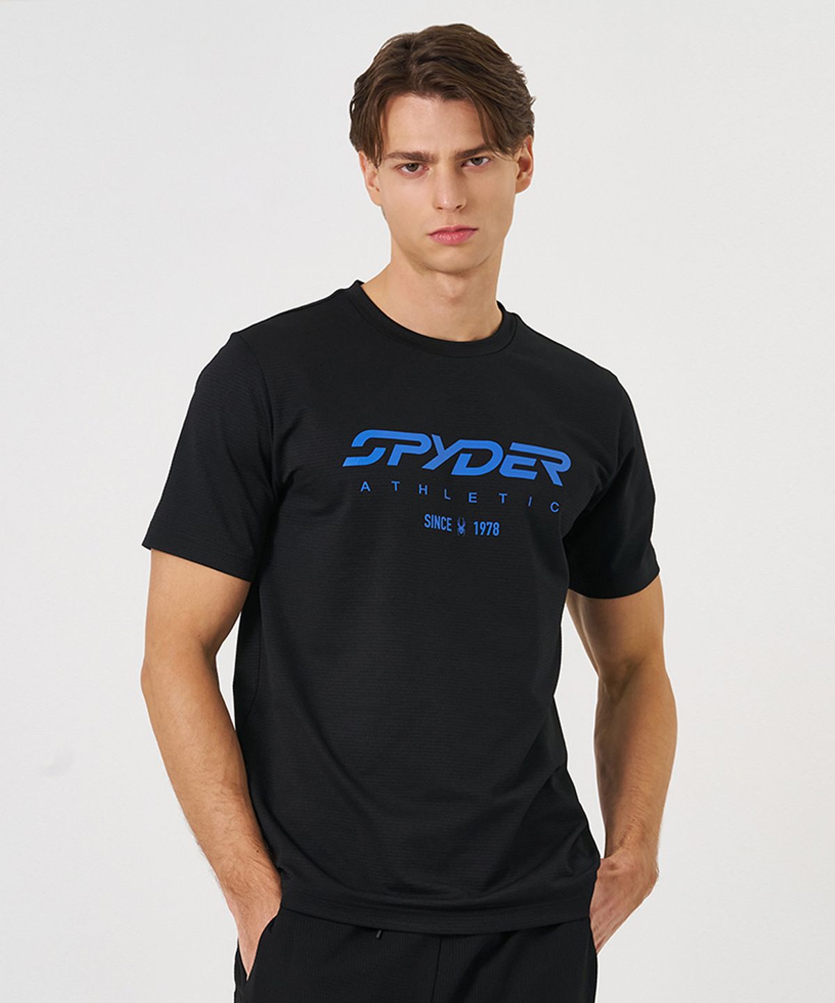 스파이더(SPYDER) 남성 컴포텍 쿨 퍼포먼스 텍스처 반팔 티셔츠 SPLMCNRS205MBLK