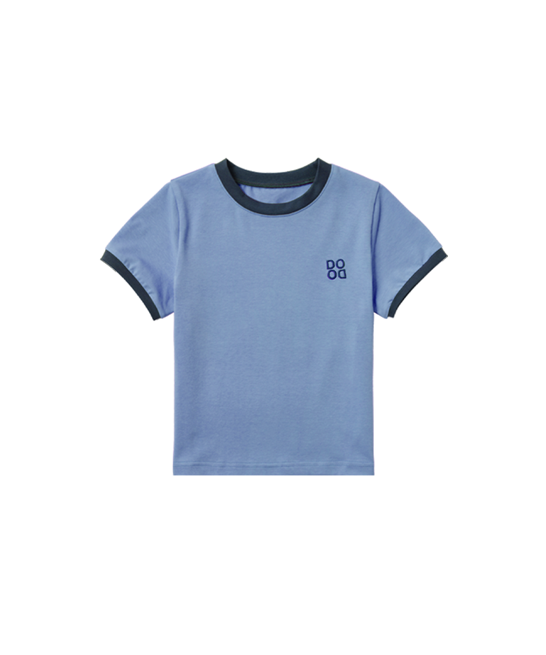 BASIC DODO Ringer T Shirt_Dusty Blue/Navy_키즈반팔티