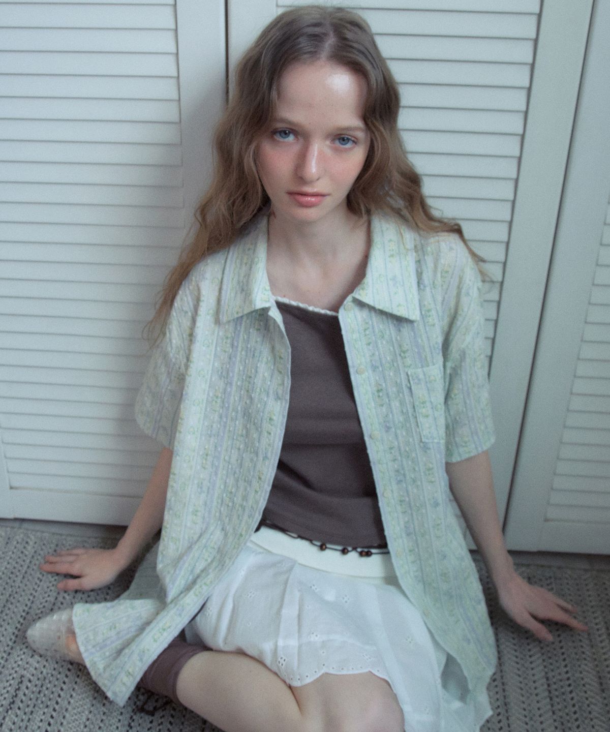아우어노스텔지아(OURNOSTALGIA) Vintage Floral Half Shirt_Purple(OB6SH03)
