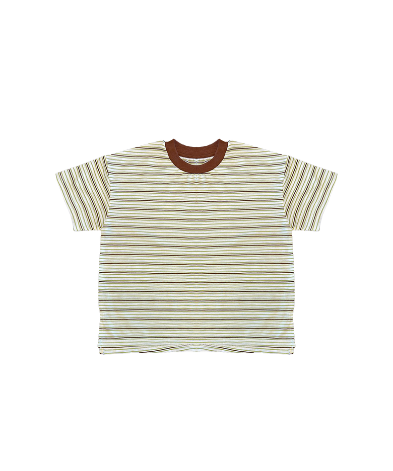 BASIC DODO Stripe T Shirt_Brown/Mixed_키즈반팔티