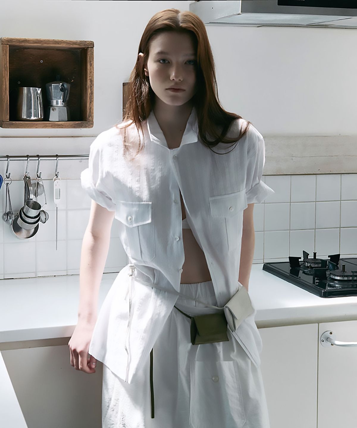 아우브아워(AUBOUR) wrinkled lapel shirts (white stripe)