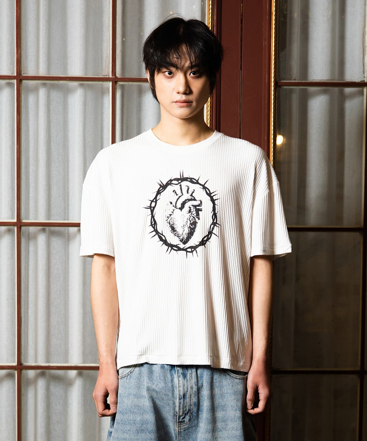 노드(NOD) Saint heart Ribbed T-shirts (White)