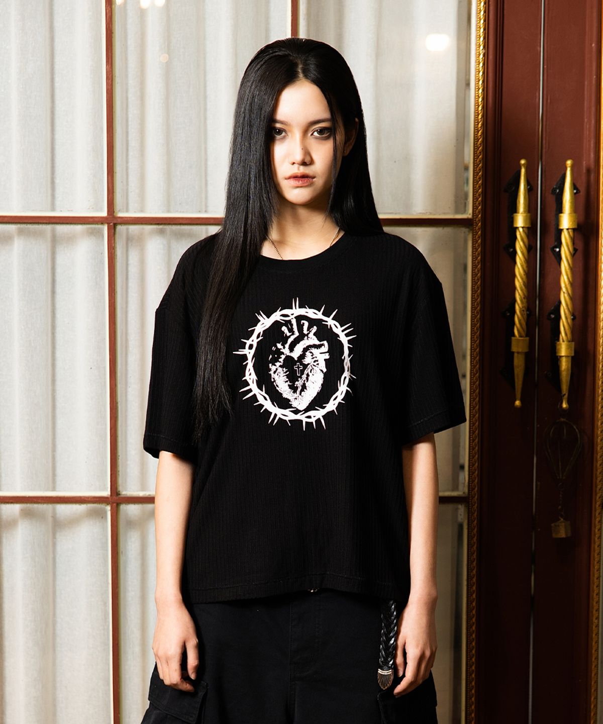노드(NOD) Saint heart Ribbed T-shirts (Black)