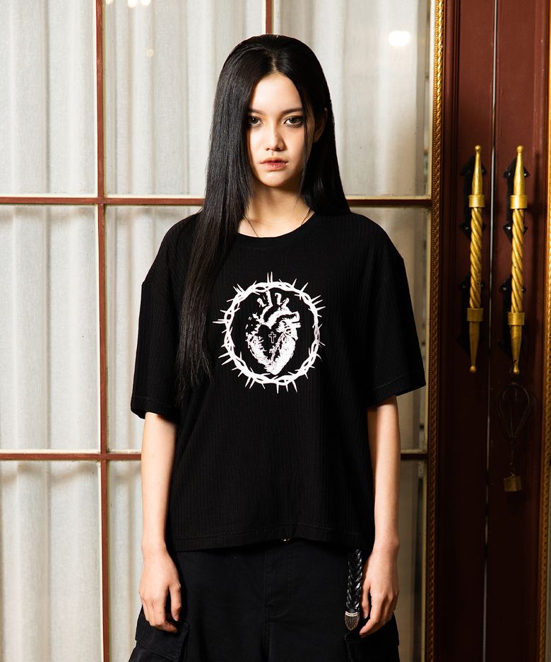 Saint heart Ribbed T-shirts (Black)