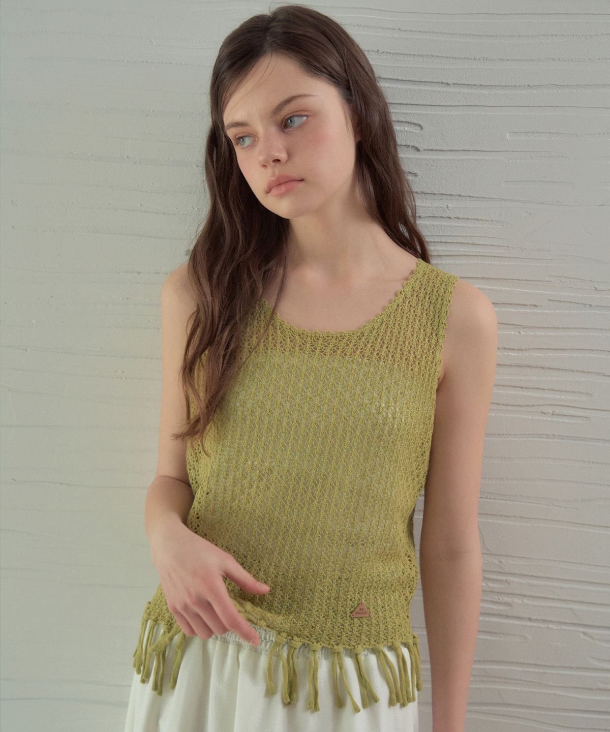 아우어노스텔지아(OURNOSTALGIA) Handmade Fringe Sleeveless Knit_Olive(OC26KN21)