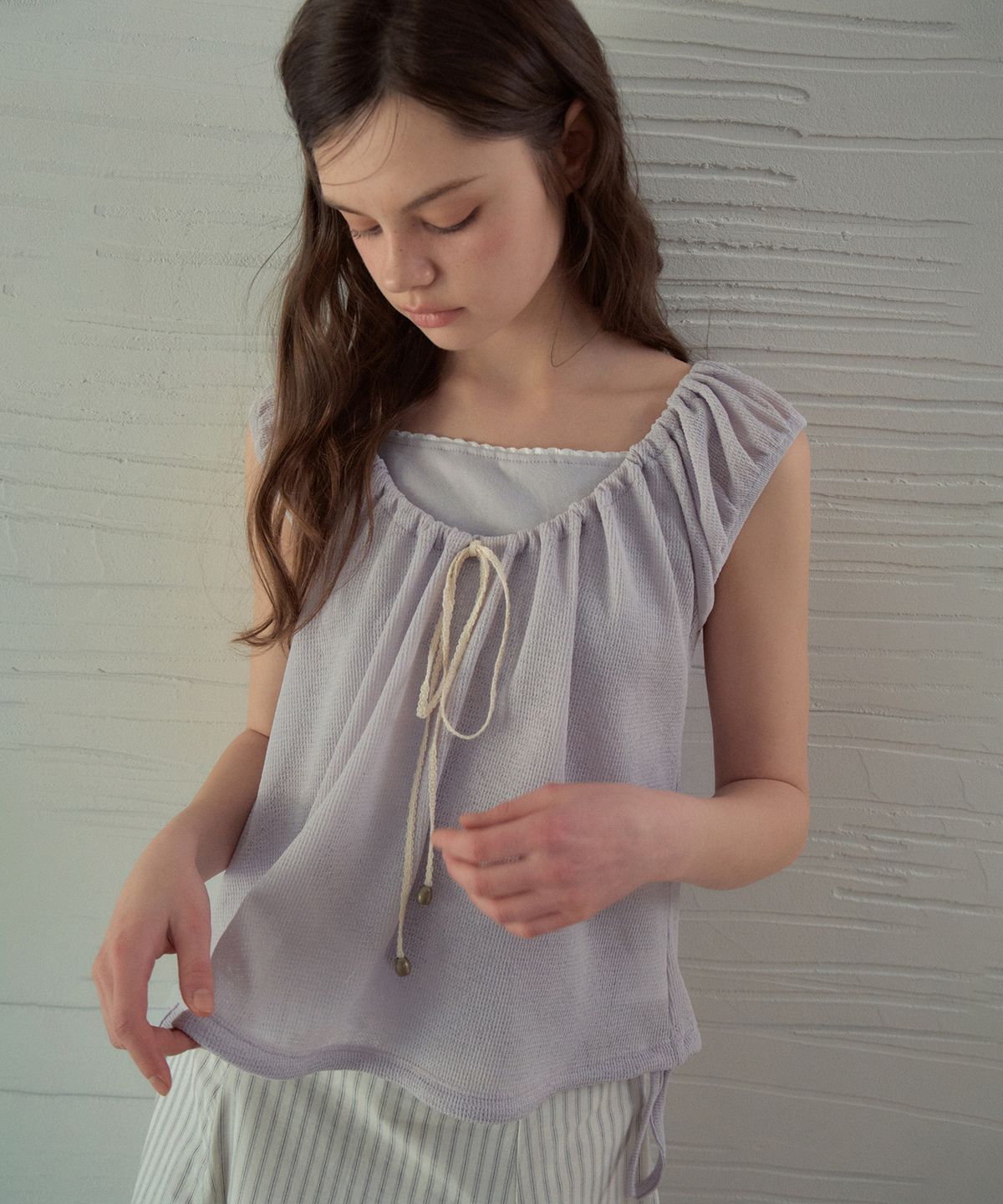 아우어노스텔지아(OURNOSTALGIA) Net Layered T-Shirt_Milk Purple(OB6TP06)