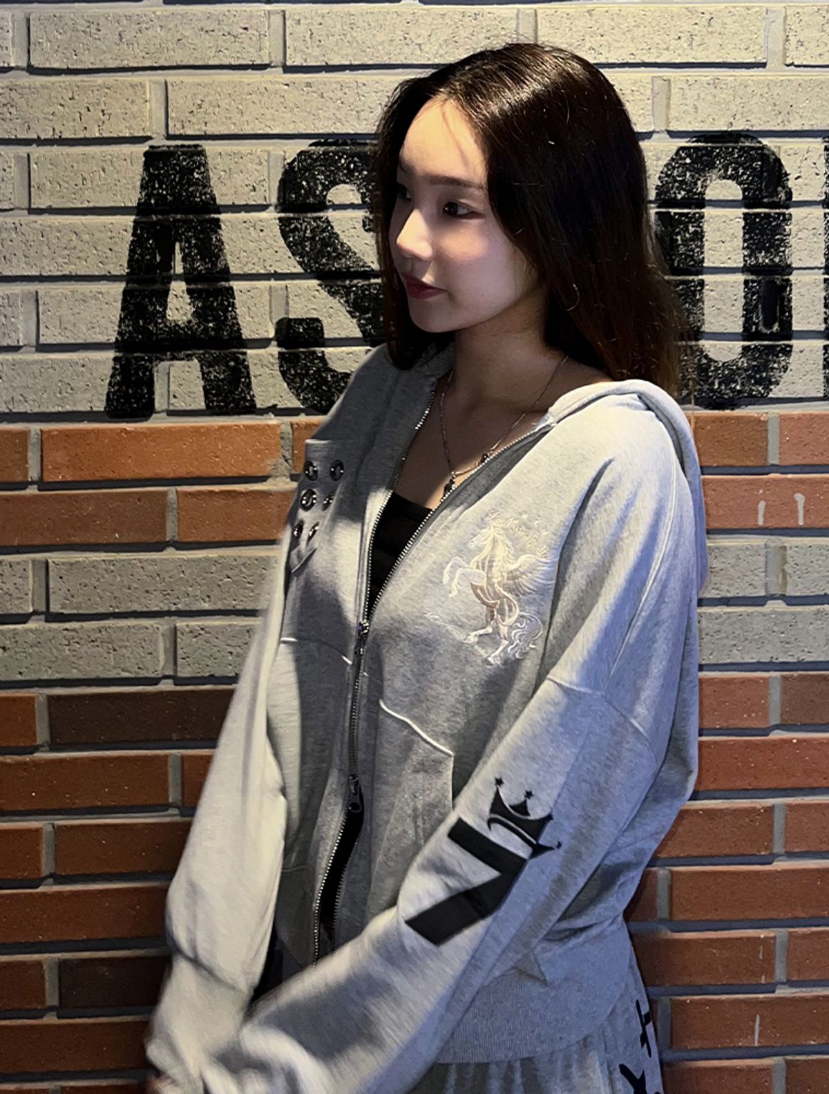 라 메종 스튜디오(LA MAISON STUDIO) EYELET SEVEN HOODIE ZIP-UP MELANGRAY/GRAYCREAM(FCG1ZP696M)