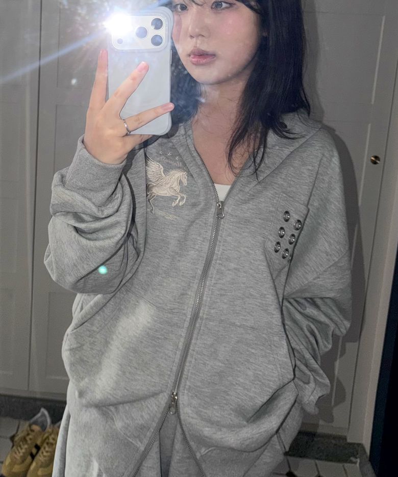 [기모선택] EYELET SEVEN HOODIE ZIP-UP MELANGRAY/GRAYCREAM(FCG1ZP696M)