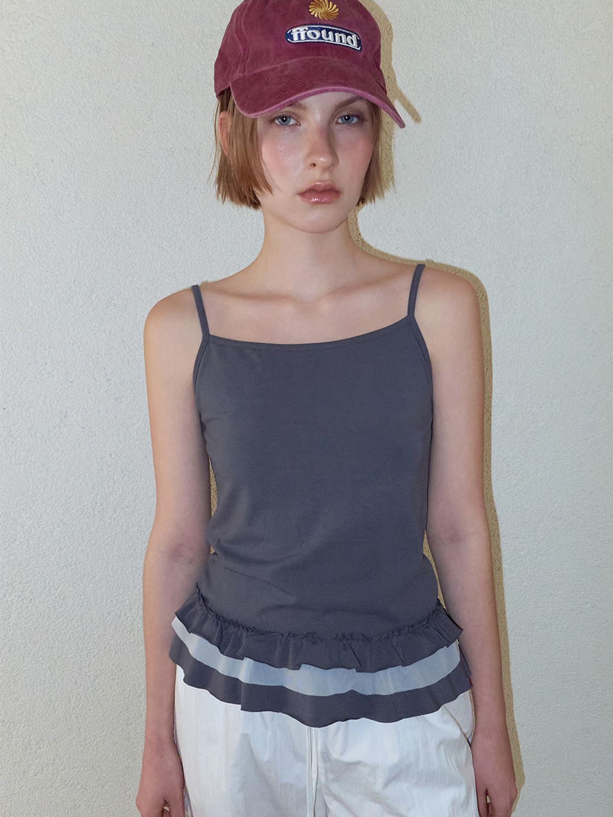 에트몽(ETMON) Mixed Frill Sleeveless Top, Charcoal