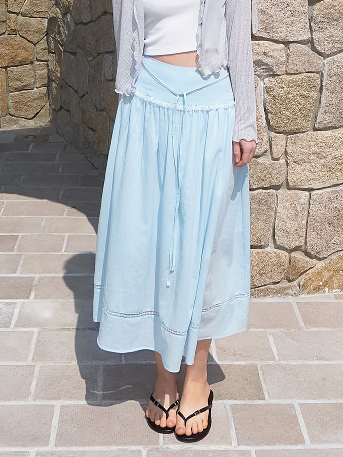 에트몽(ETMON) Lace Strap Skirt, Light Blue