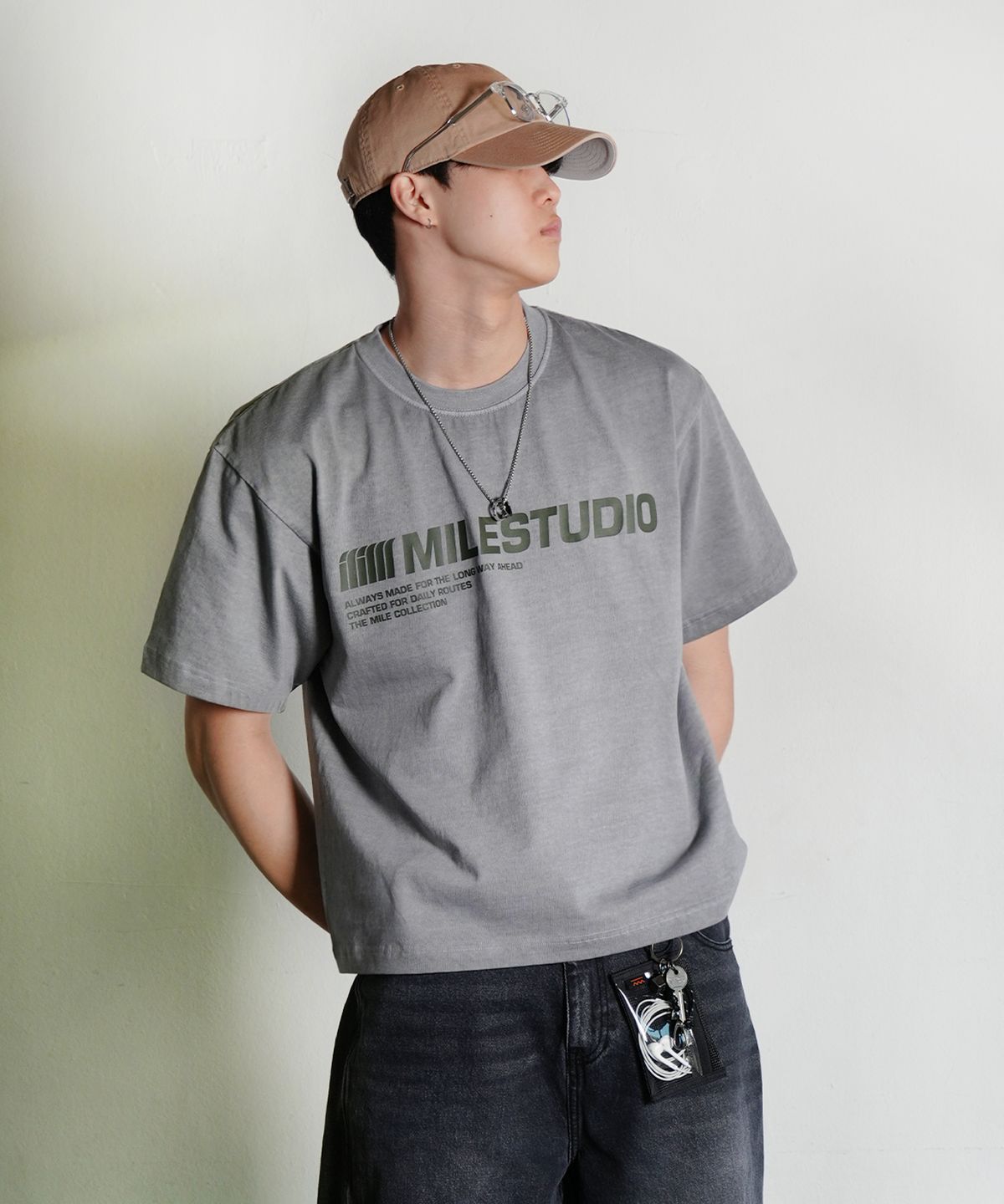 더마일(THEMILE) 가먼츠 크롭 마일스튜디오 크루넥_PIGMENT GRAY