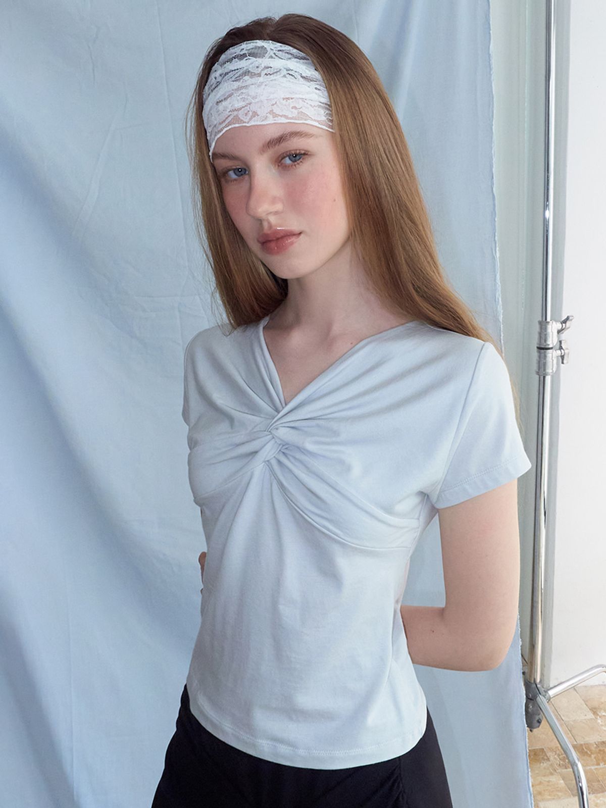 에트몽(ETMON) Twist Knot T-Shirt, Greyish Blue