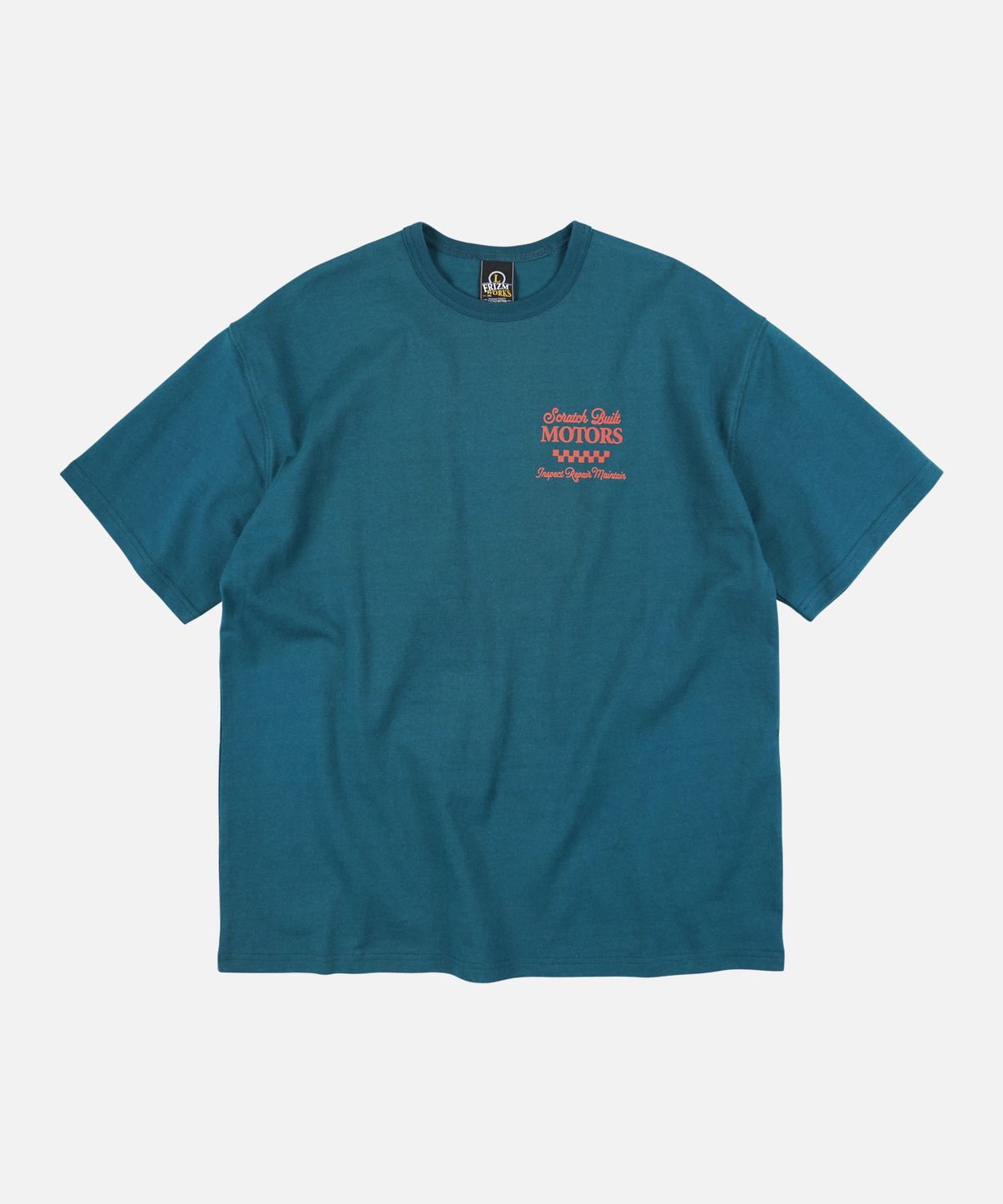 프리즘웍스(FRIZMWORKS) SCRATCH BUILT MOTORS HALF TEE _ TEAL