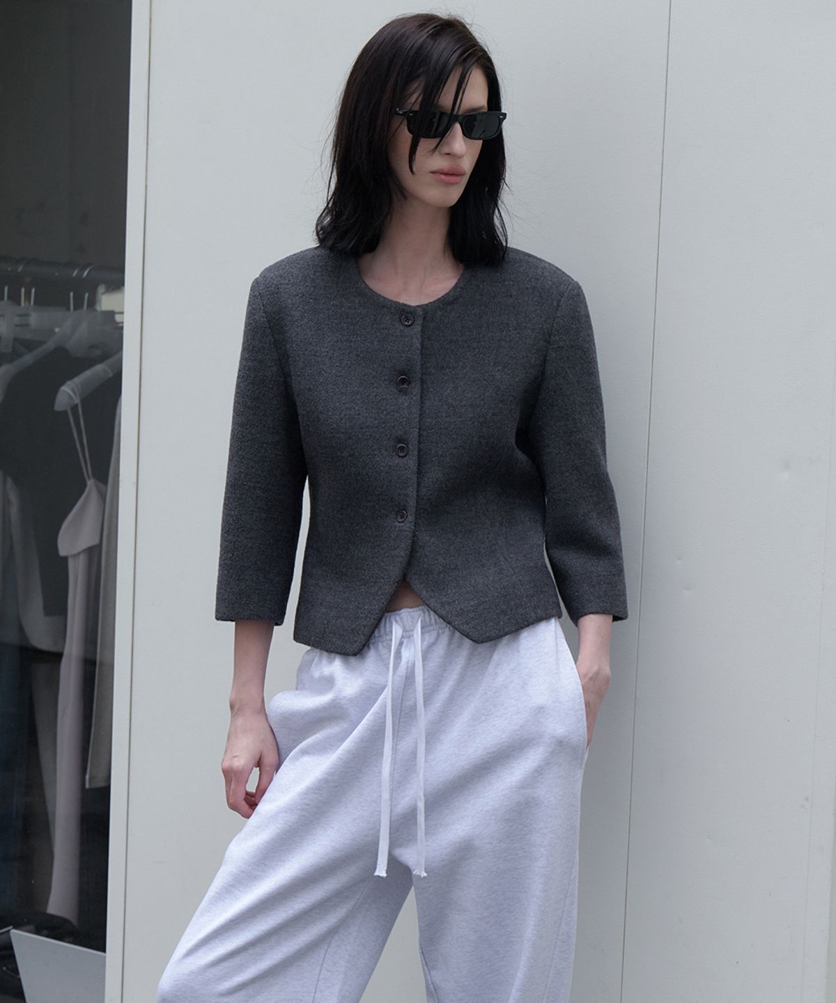 108파운드(108POUND) Simply Boucle Jacket_Charcoal