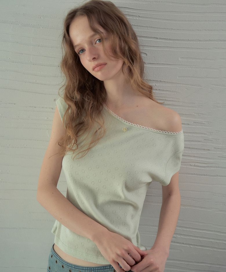 Bubble Lace Boat Neck T-Shirt_Light Green(OB6TP09)