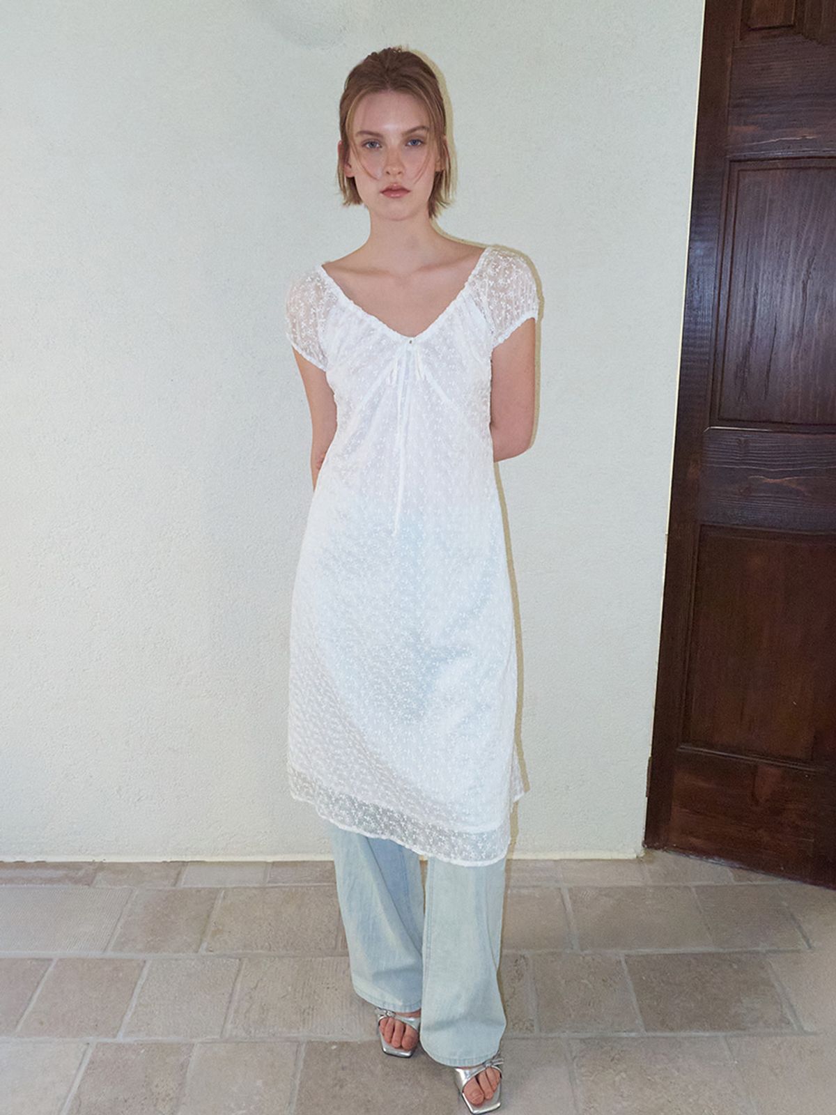 에트몽(ETMON) Flower Layered Dress, White
