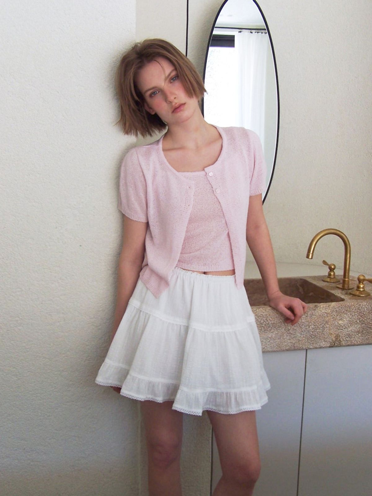 에트몽(ETMON) Two Button Cardigan SET, Light Pink