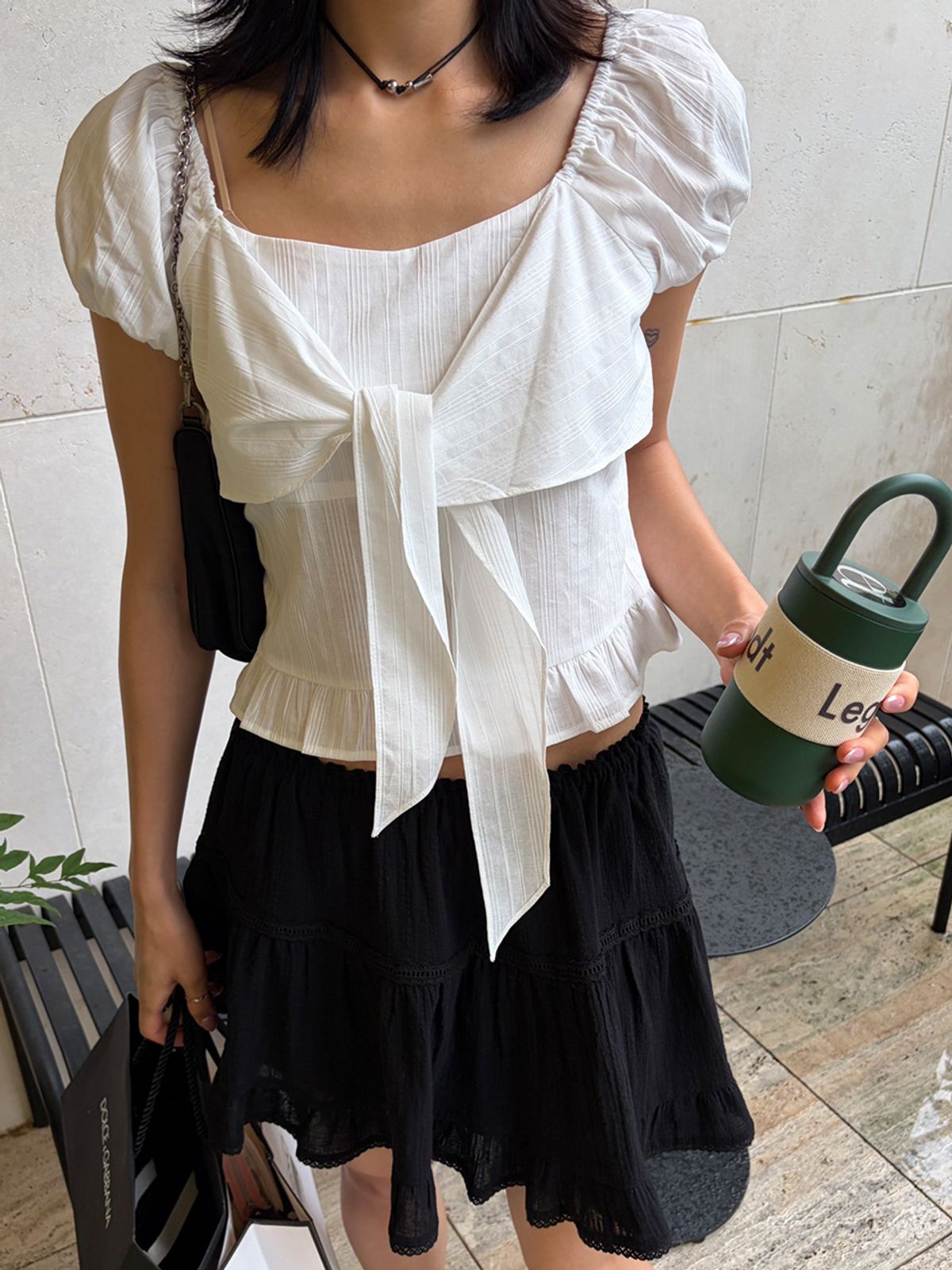 에트몽(ETMON) Ribbon Bow Blouse, White