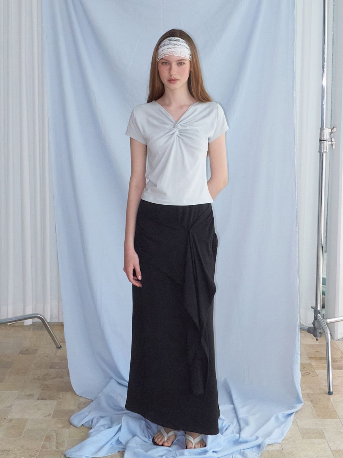 에트몽(ETMON) 2-Way Tie Long Skirt, Black