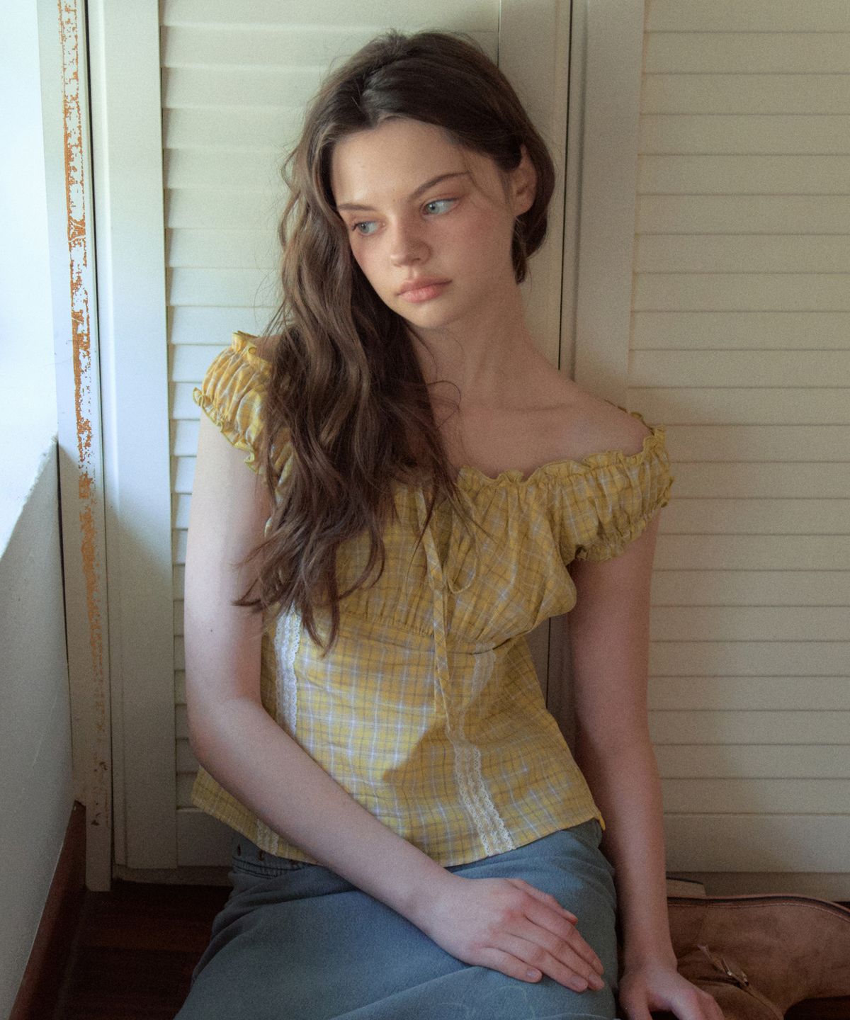 아우어노스텔지아(OURNOSTALGIA) Bell Check Sleeveless Blouse_Yellow(OB6BL05)
