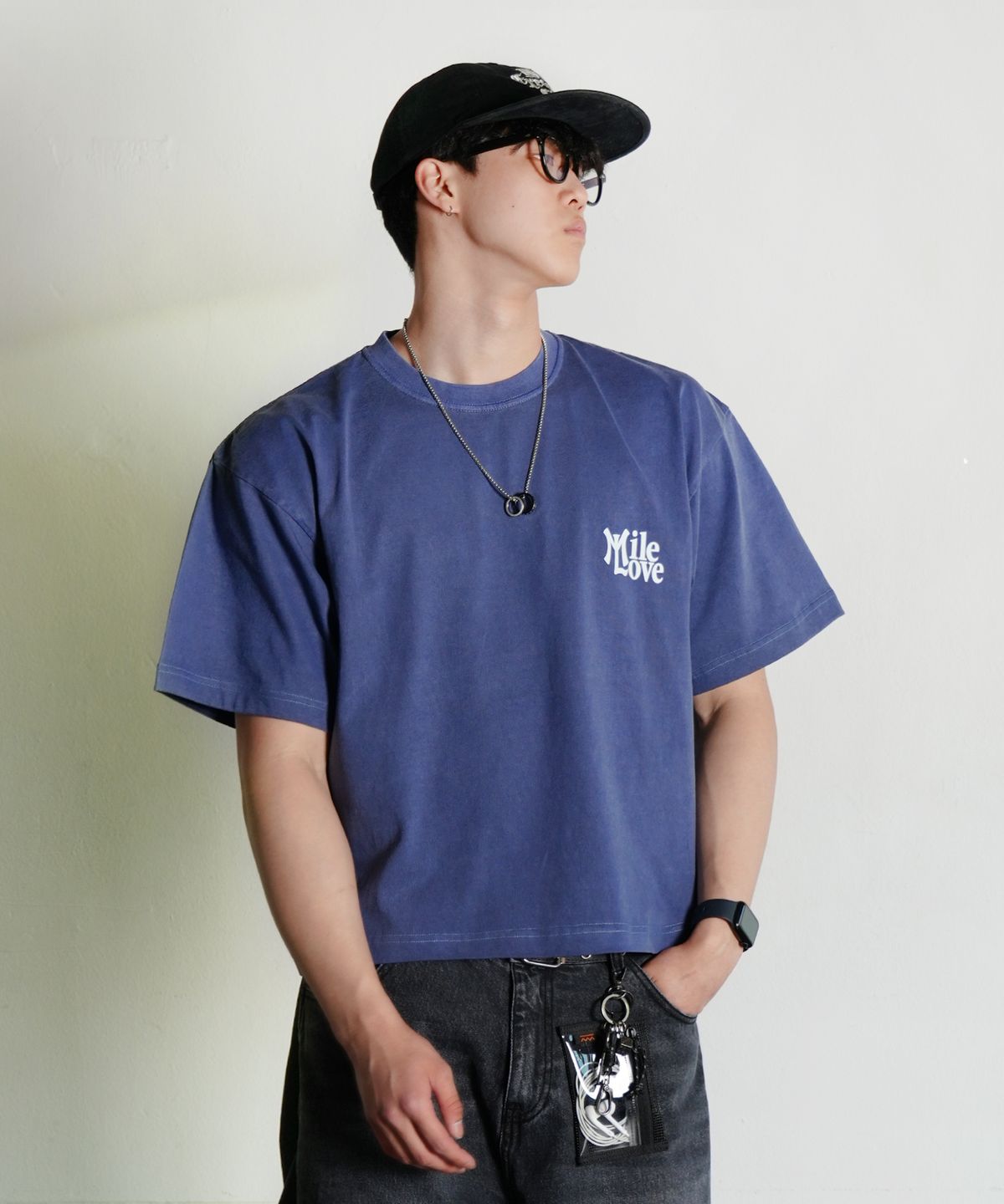 더마일(THEMILE) 가먼츠 크롭 마일러브 크루넥_PIGMENT BLUE