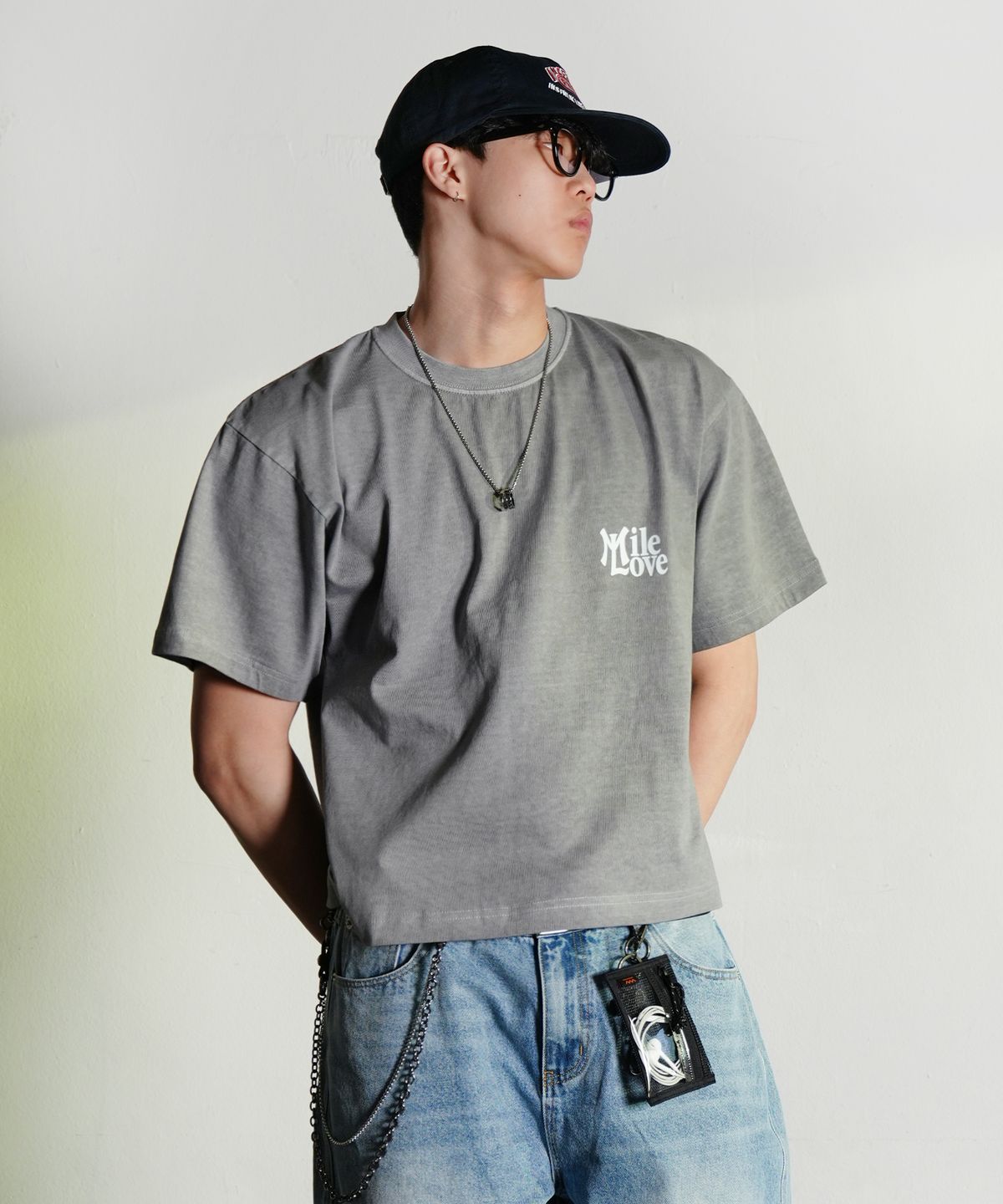 더마일(THEMILE) 가먼츠 크롭 마일러브 크루넥_PIGMENT GRAY