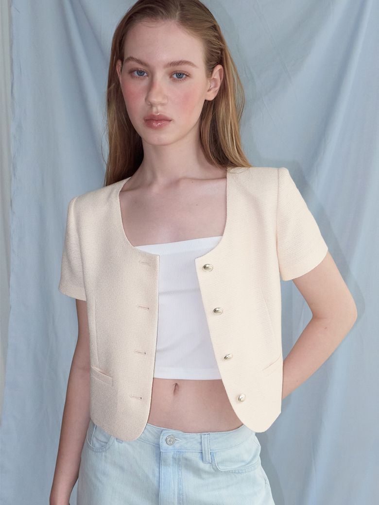 Summer Round Tweed Jacket, Light Yellow