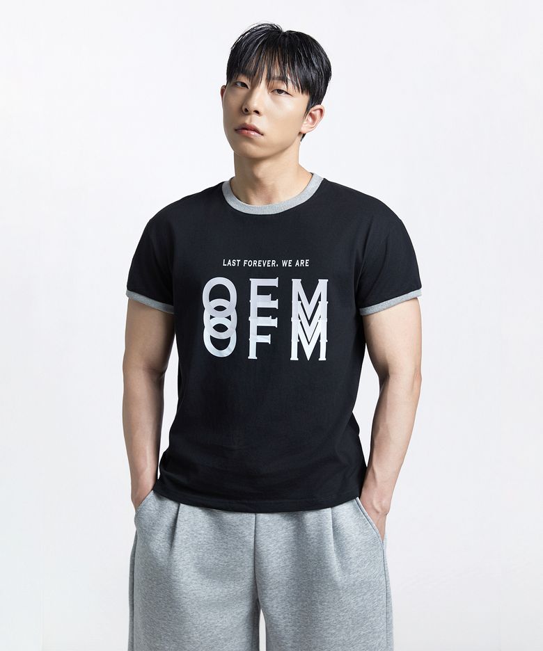 OFM 세미 머슬핏 크롭 링거 반팔티 - 블랙
