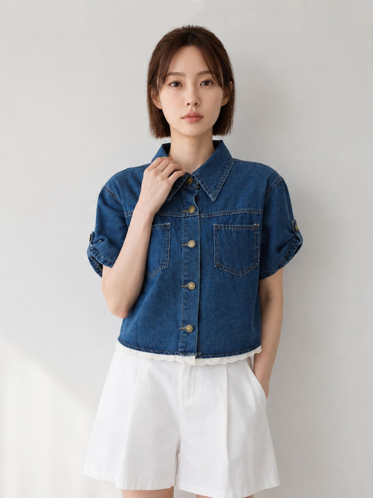 페이지플린(PAIGEFLYNN) 레이스롤업데님셔츠_S6BSH006C