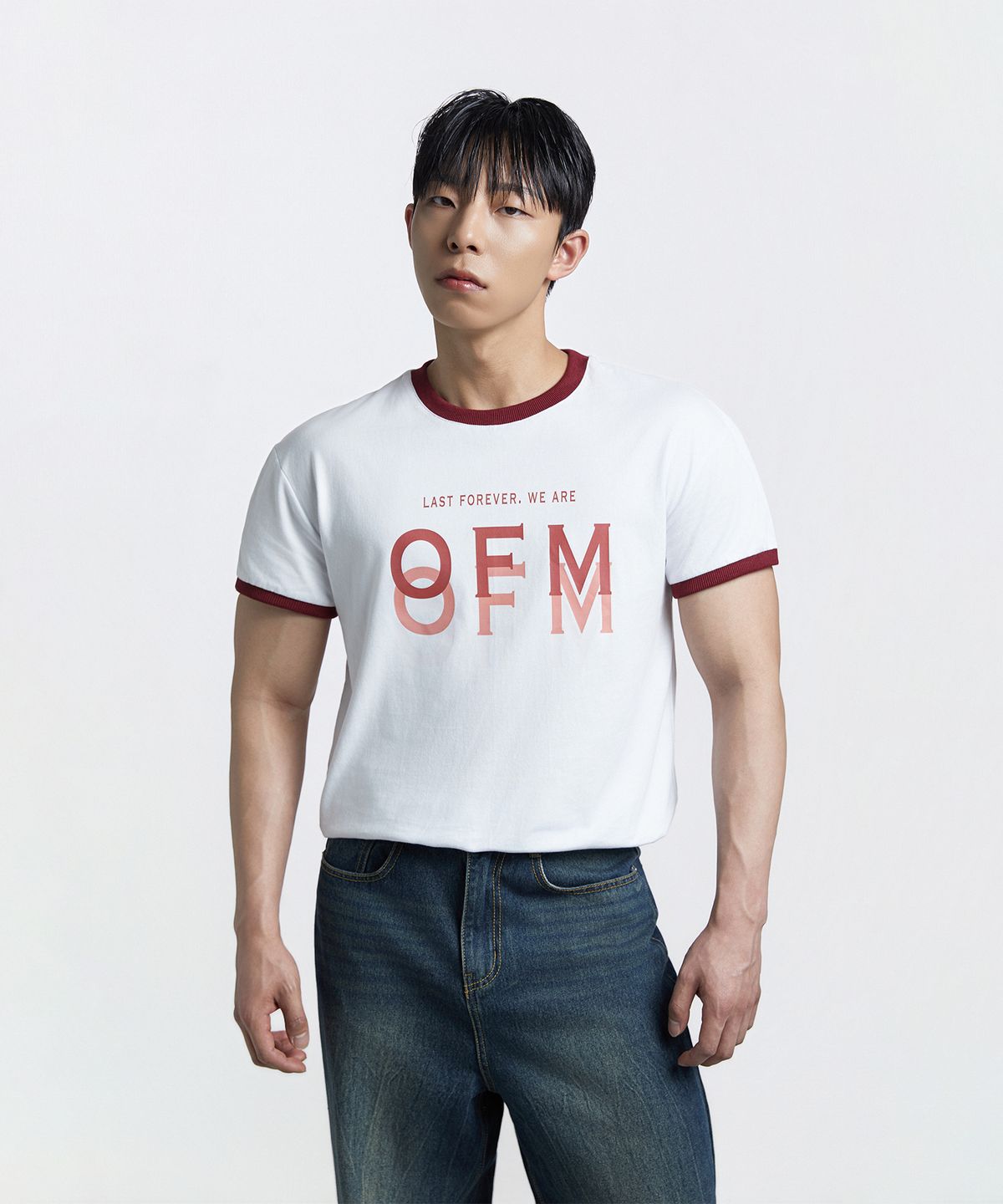 오프메이드(OFFMADE) OFM 세미 머슬핏 크롭 링거 반팔티 - 화이트
