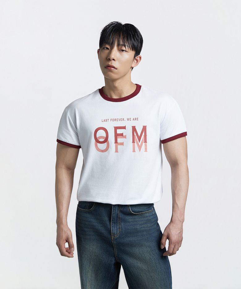 OFM 세미 머슬핏 크롭 링거 반팔티 - 화이트
