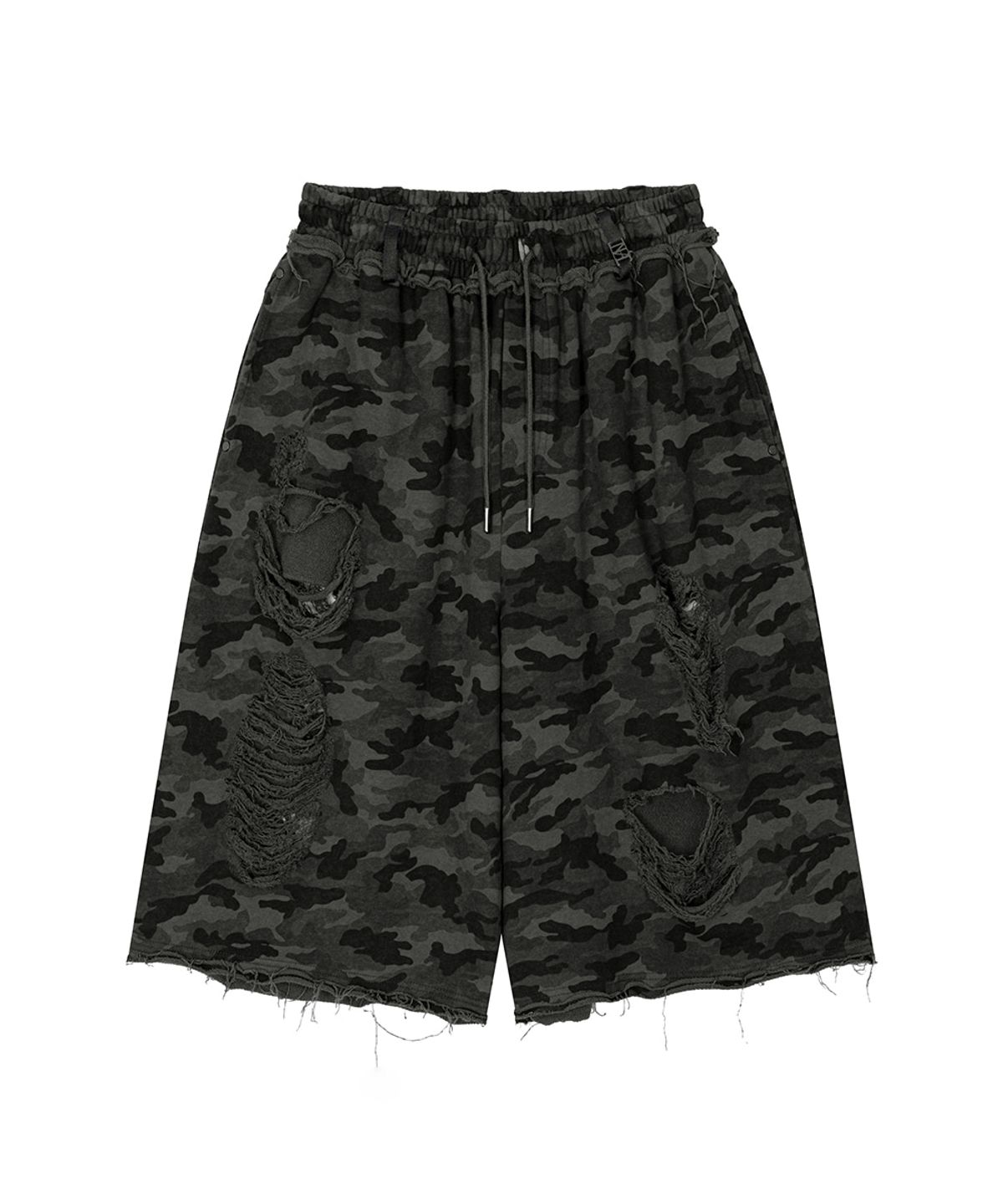 트리밍버드(TREEMINGBIRD) Camo Scratch Damage Bermuda Sweat Pants [ Charcoal ]