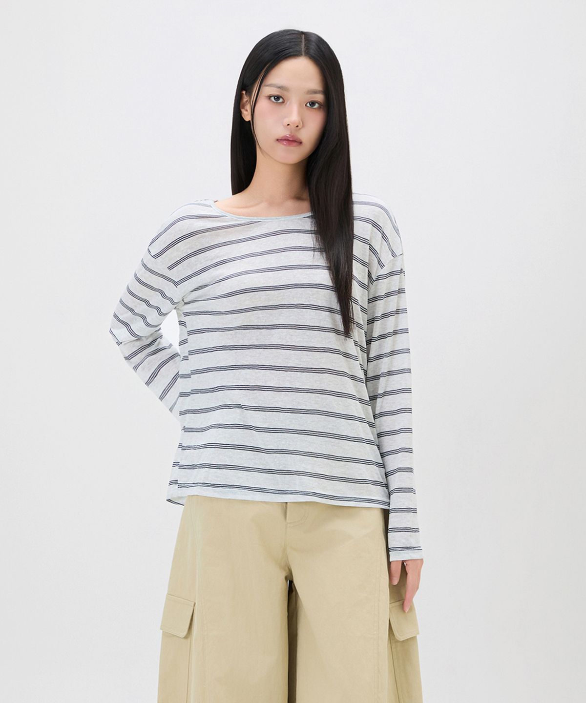 미쏘(MIXXO) 스트라이프 긴팔 티셔츠_MIWLWG46SS