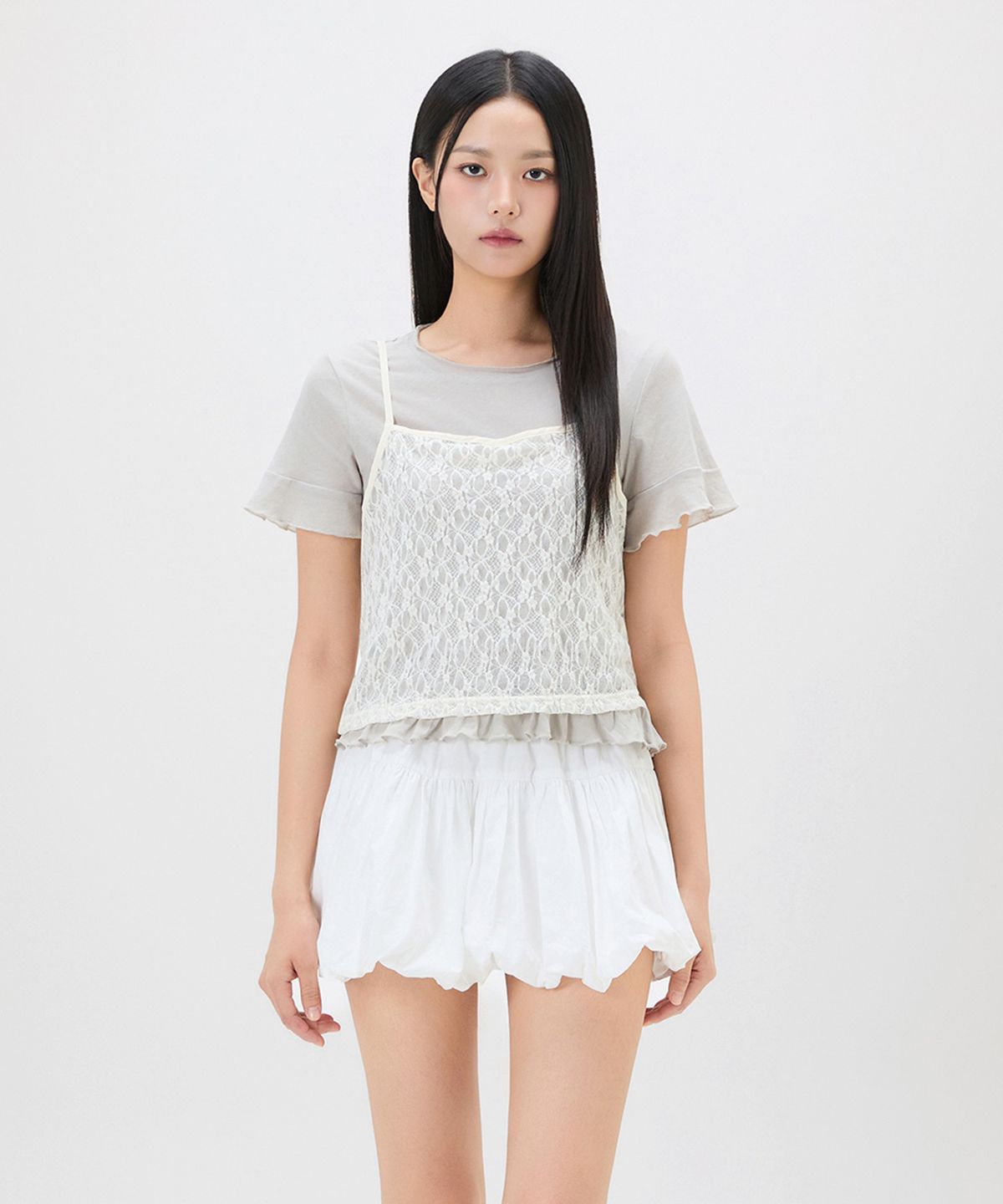 미쏘(MIXXO) 레이스 뷔스티에 티셔츠_MIWHWG56SS