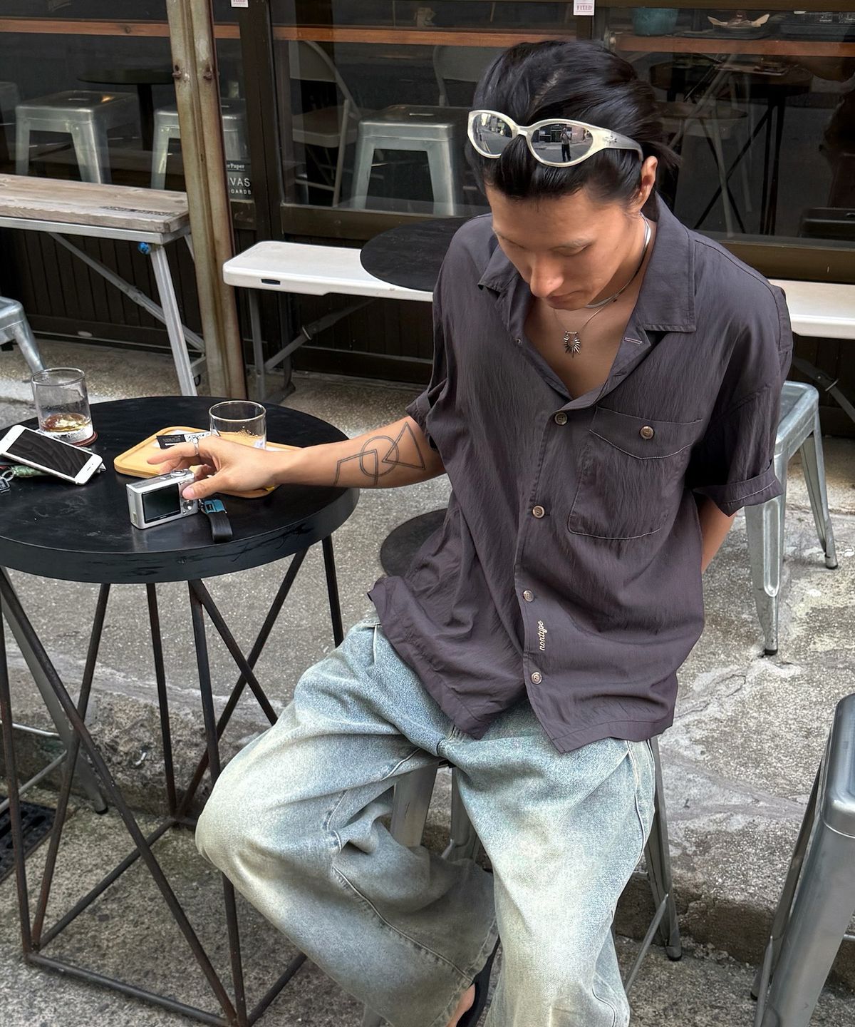 논타입(NONTYPE) WASHED CAMP COLLAR SHIRTS (CHARCOAL)