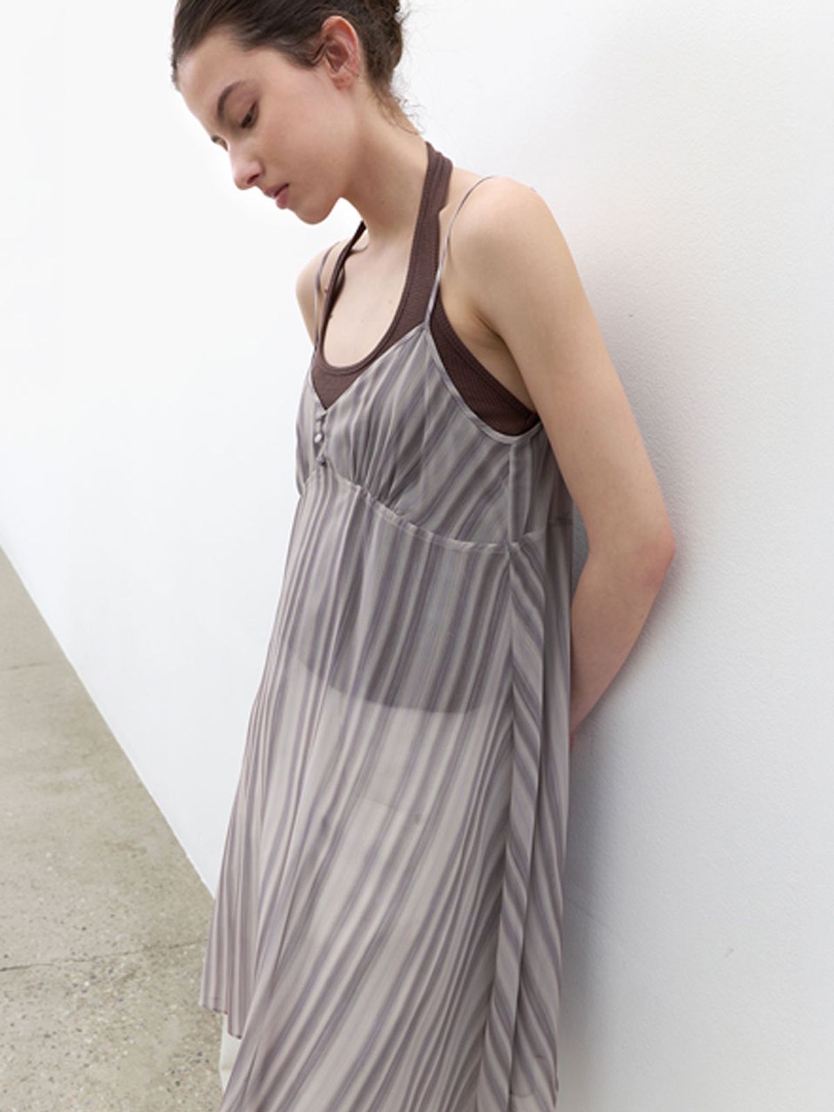 아틀리에 나인(ATELIER NAIN) SHEER STRIPE LAYERED SLEEVELESS DRESS (OP-6328)