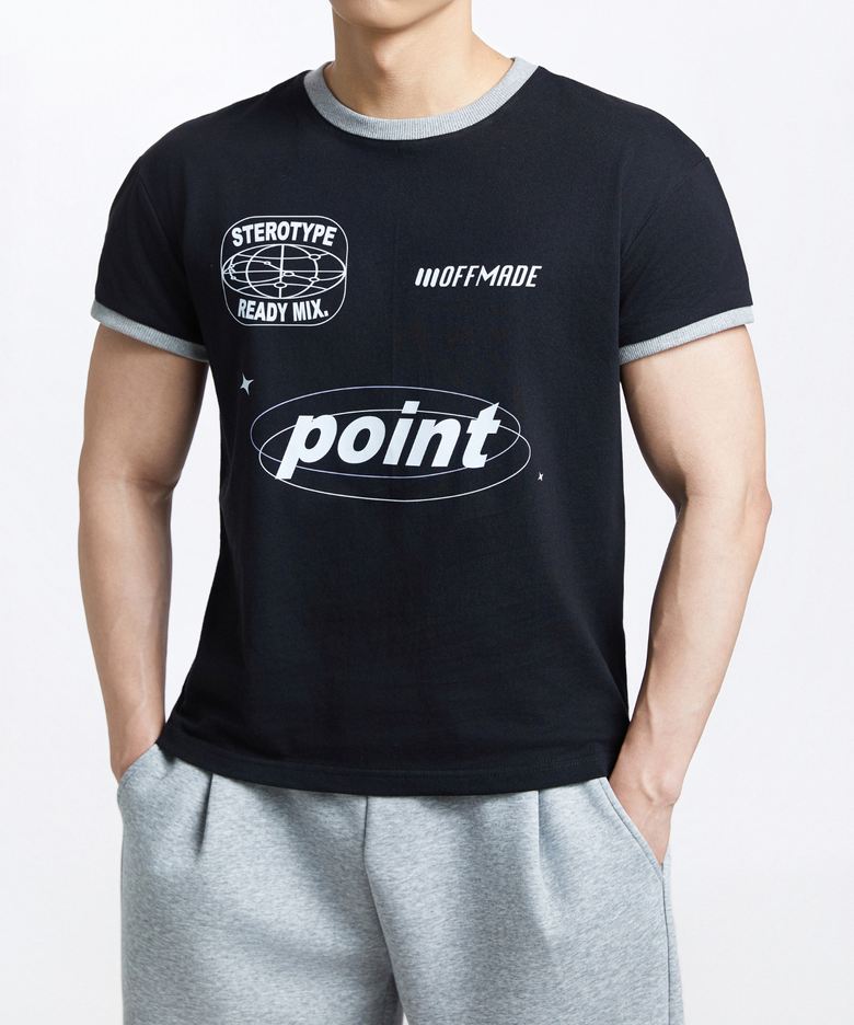 POINT 세미 머슬핏 크롭 링거 반팔티