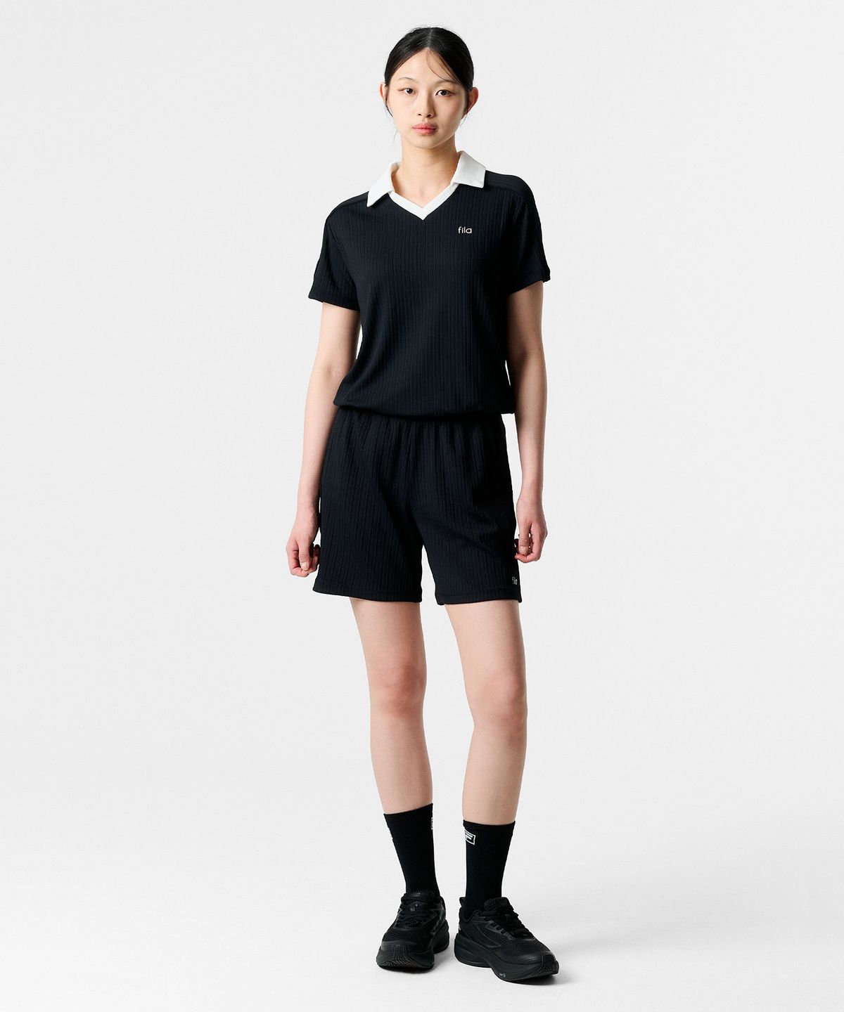휠라(FILA) 여성 골지 트레이닝 카라 반팔티(FS262TS02F001001)