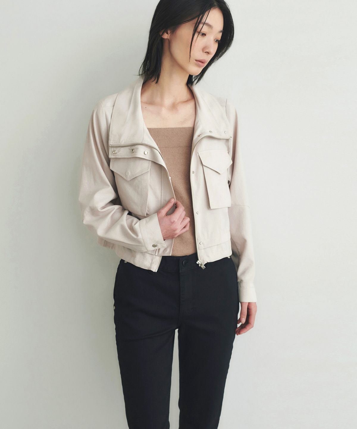 앳모어(ATMORE) 밀란 시그니처 하이넥 재킷 (beige)