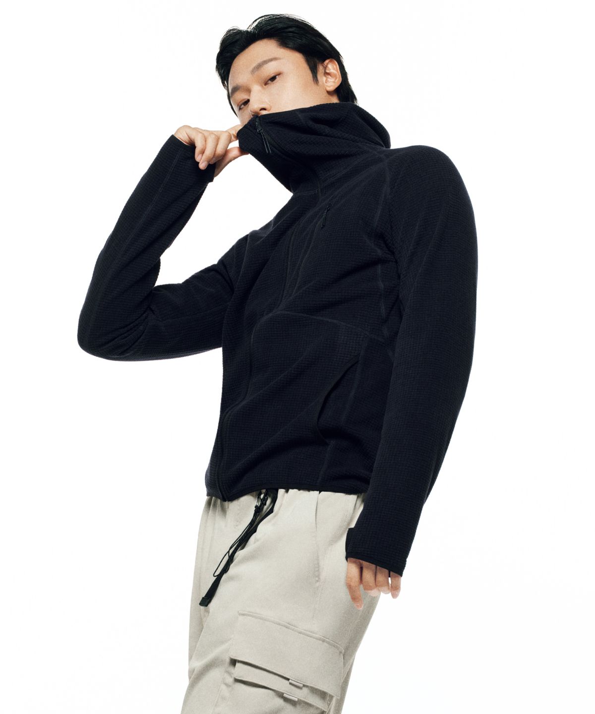 무신사 스탠다드(MUSINSA STANDARD) [이도현 PICK] [시티 레저] 그리드 폴라 플리스 바라클라바 후디드 집업 [네이비]