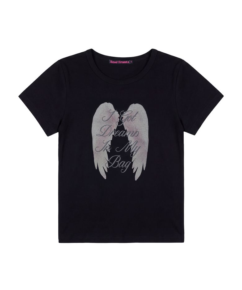 Angel Wing Lettering T-shirt [Black]