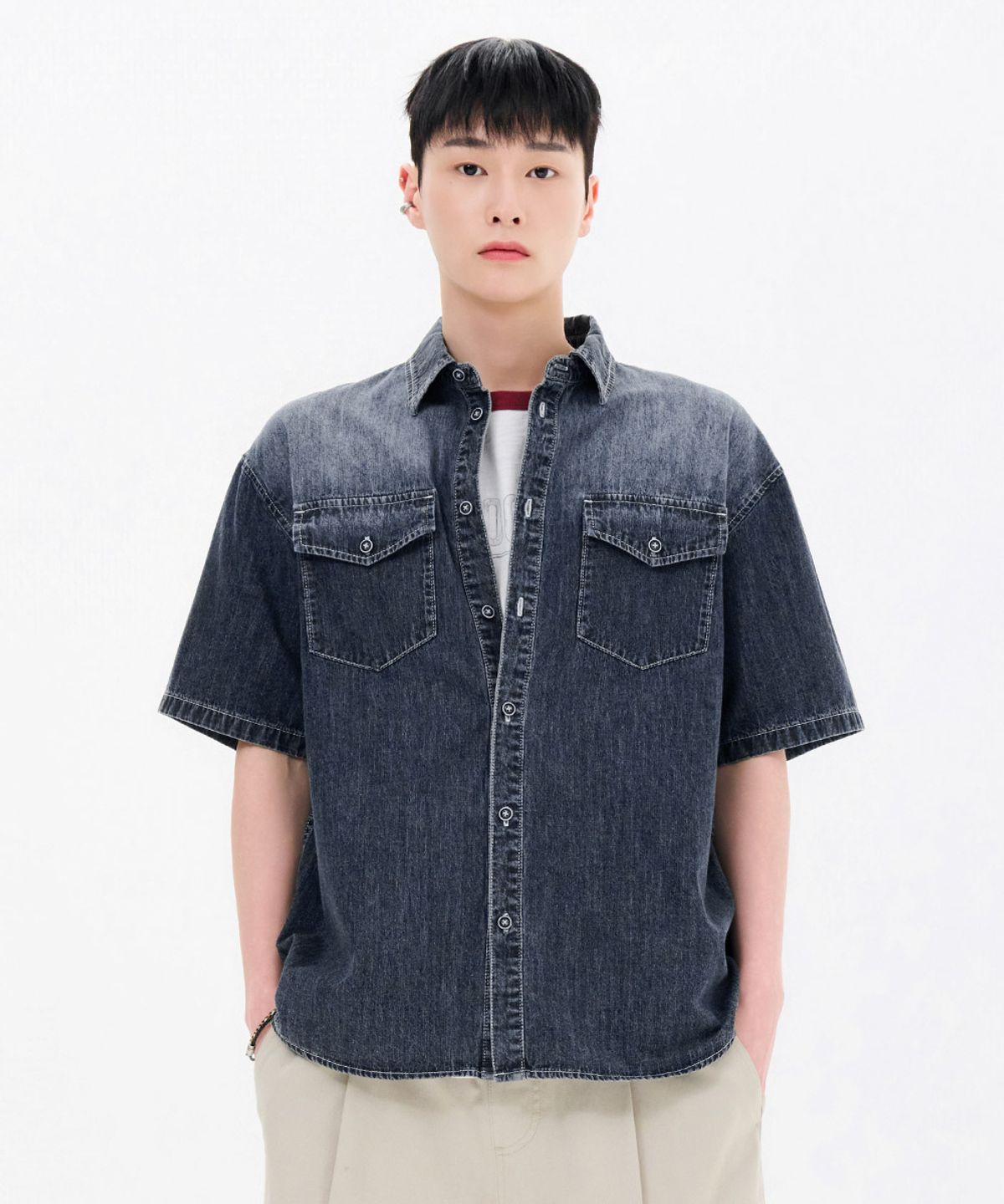 체이스컬트(CHASECULT) 남성 데님 포켓 반팔 셔츠-FBRK5541D04