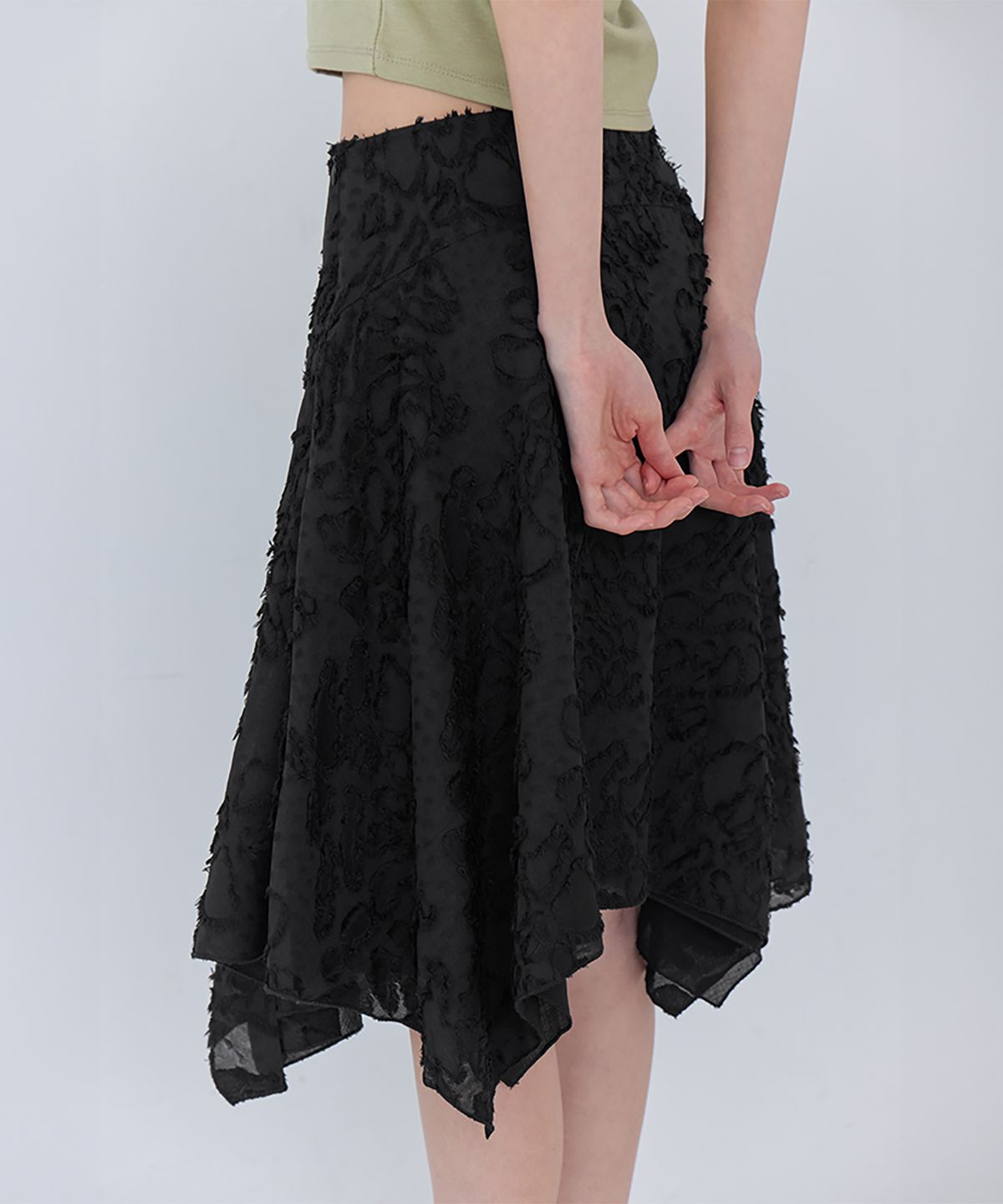 런던다다(LONDONDADA) Soft Fringe Midi Skirt, BLACK