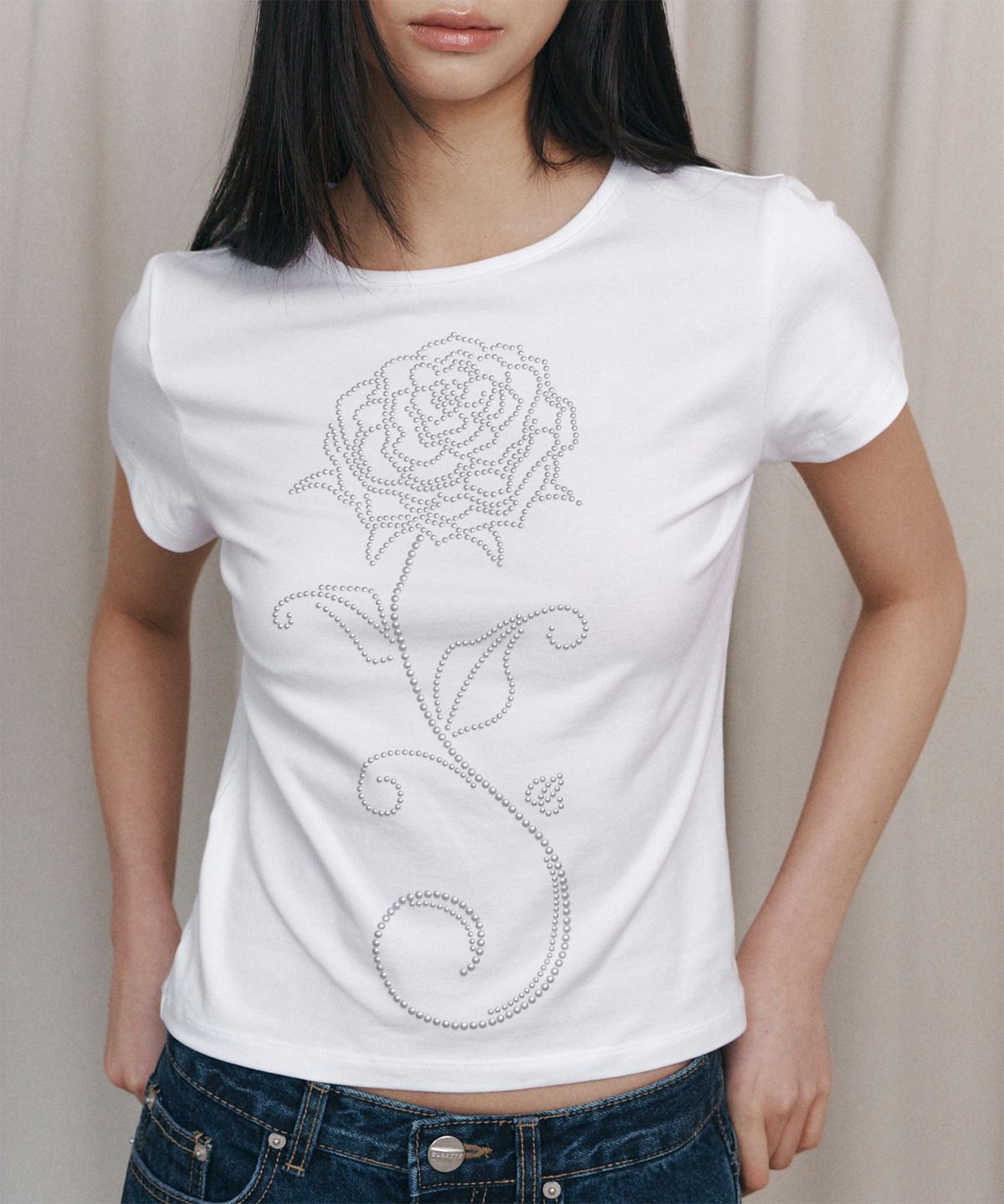 큐리티(CURETTY) C ROSE HOTFIX SLIM T-SHIRT_WHITE