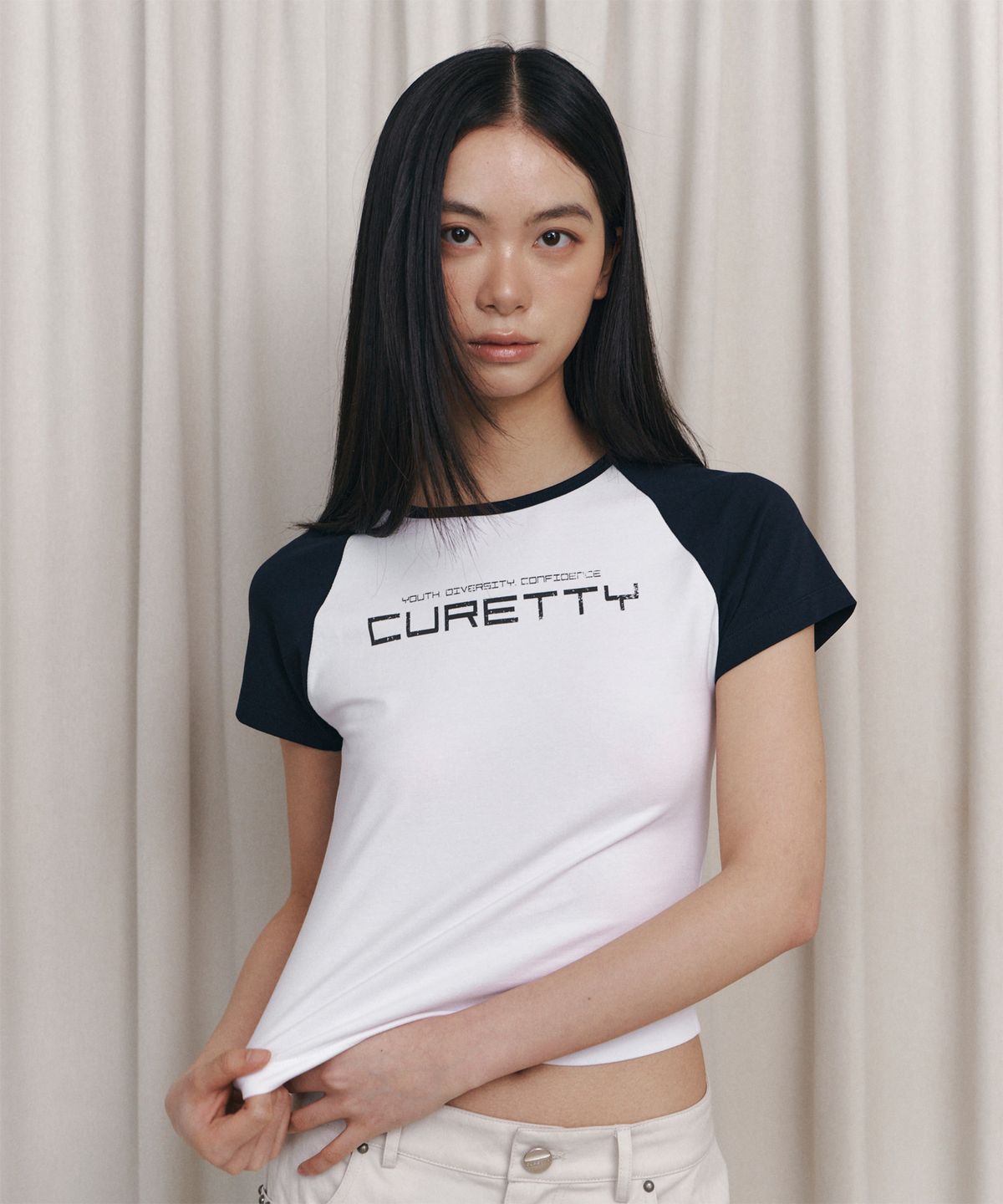 큐리티(CURETTY) C CONTRAST RAGLAN SLIM T-SHIRT_NAVY
