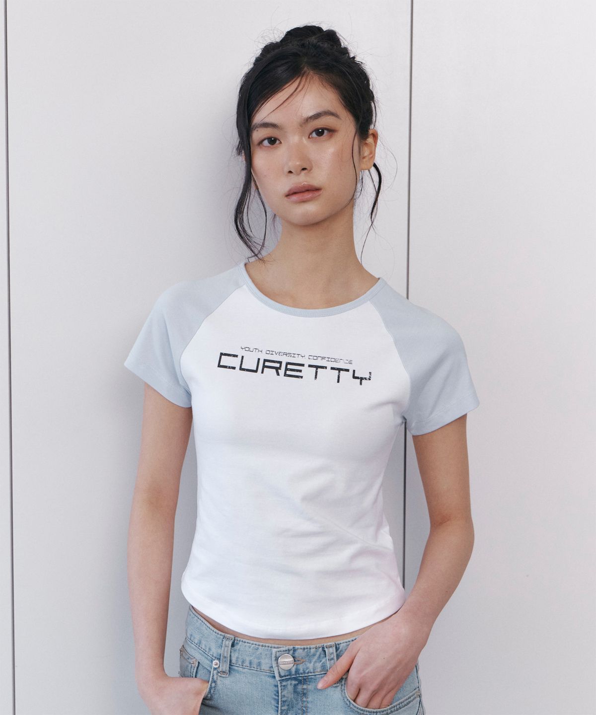 큐리티(CURETTY) C CONTRAST RAGLAN SLIM T-SHIRT_LIGHT BLUE