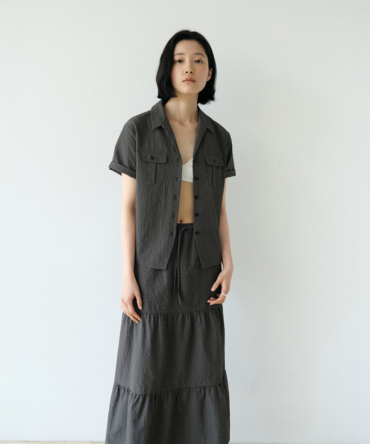 로우타이드(LOW TIDE) CHECK HALF SLEEVE SHIRT [CHARCOAL]